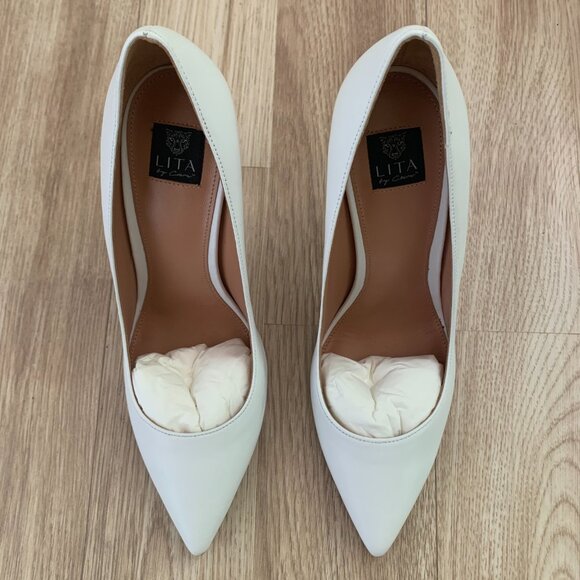 NIB White Leather Pointed-Toe Pumps Made in Italy Heels - Picture 2 of 16